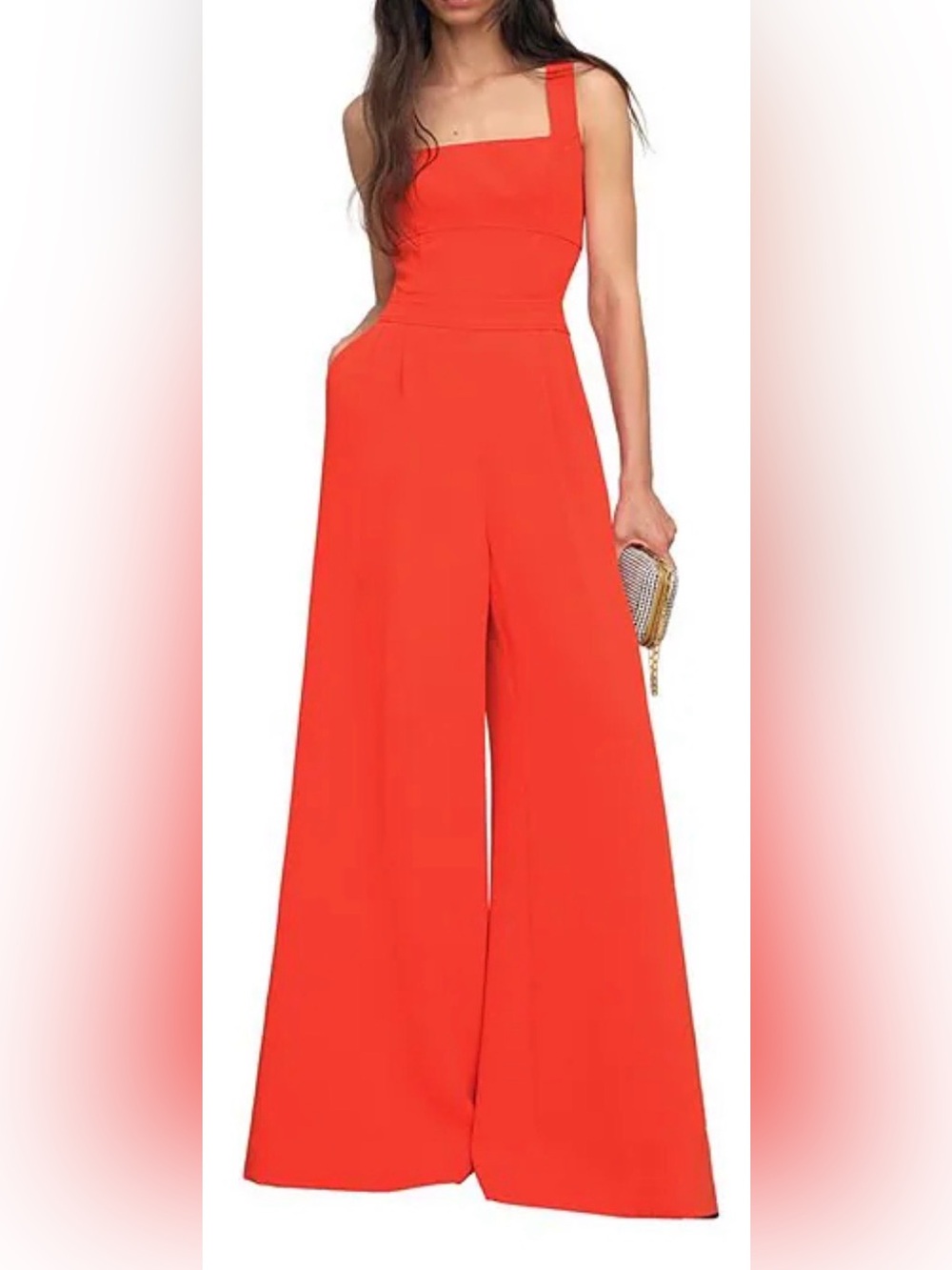 NEW REISS Dion Square Neck Sleeveless Wide-Leg Cut-Out Orange Jumpsuit sz 8